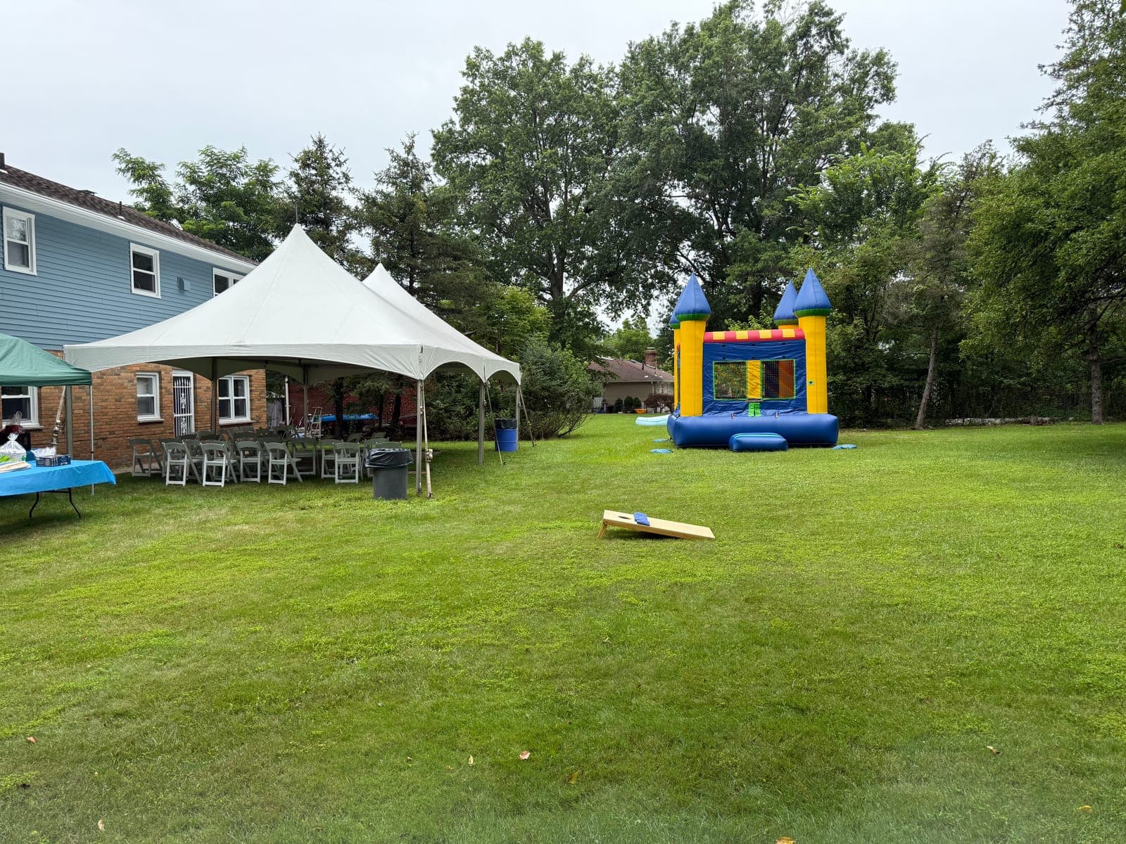 Padded folding event chairs set up at a New Jersey wedding ceremony